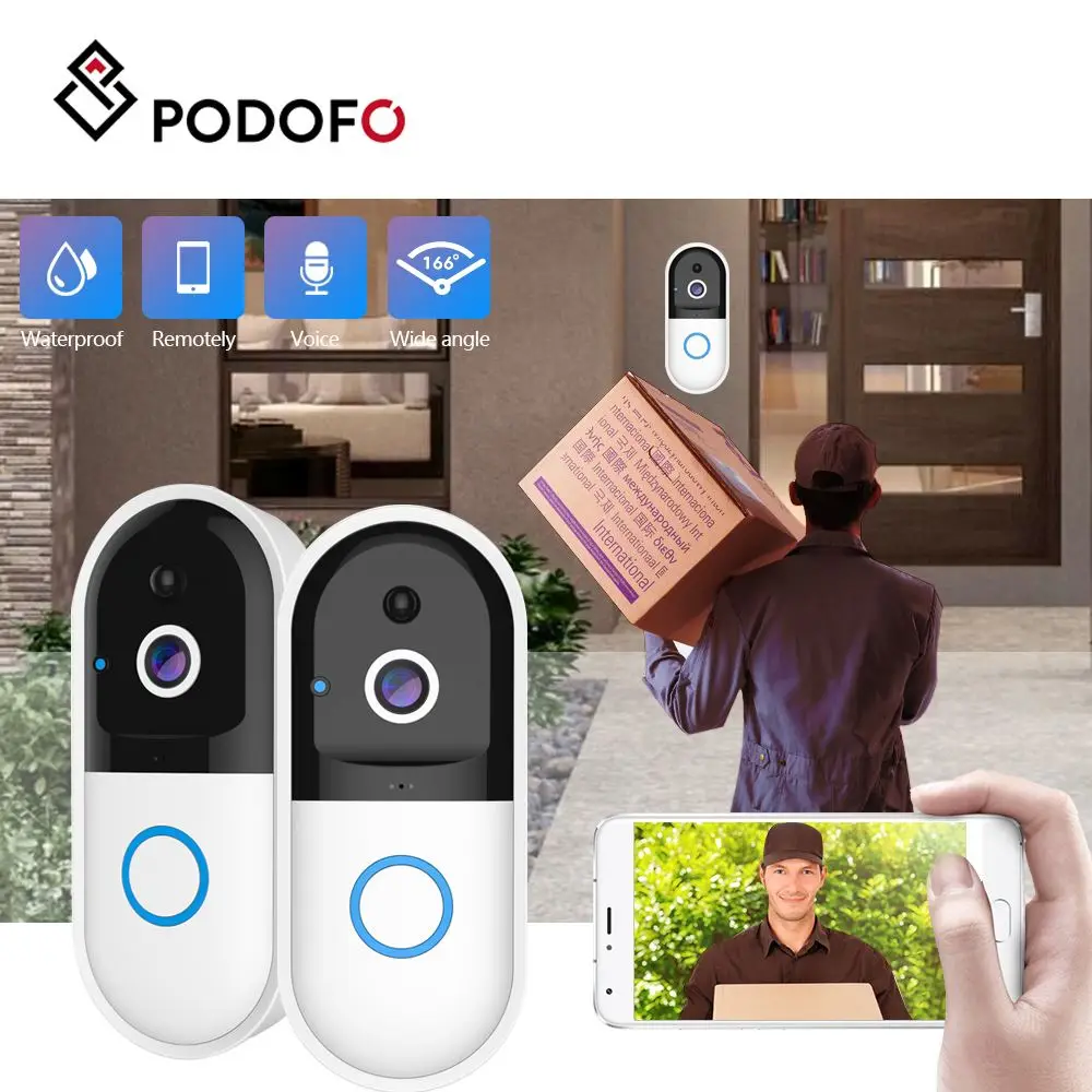 

PODOFO Doorbell WiFi Camera Wireless HD Waterproof Night Vision Two Way Audio Home Security Network Camera
