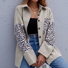 2021 New Shirt Jacket Stitching Leopard Print Long-sleeved Cardigan Long-sleeved Warm Shirt Fashion Casual Women's Clothing