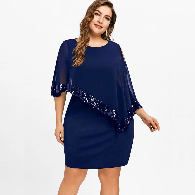 Wipalo Sexy Sequined Overlay Capelet Dress 2019 O-Neck Short Sleeve Women Bodycon Party Dresses Vestidos Robe Femme 5XL | Женская одежда
