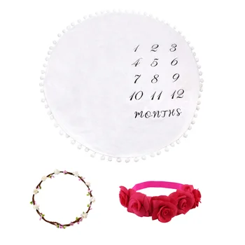 

Infant Photo Shoot Blanket Set Lovely Background Flannel Blanket Photography Backdrop Baby Shower Props (with 2 Headbands)
