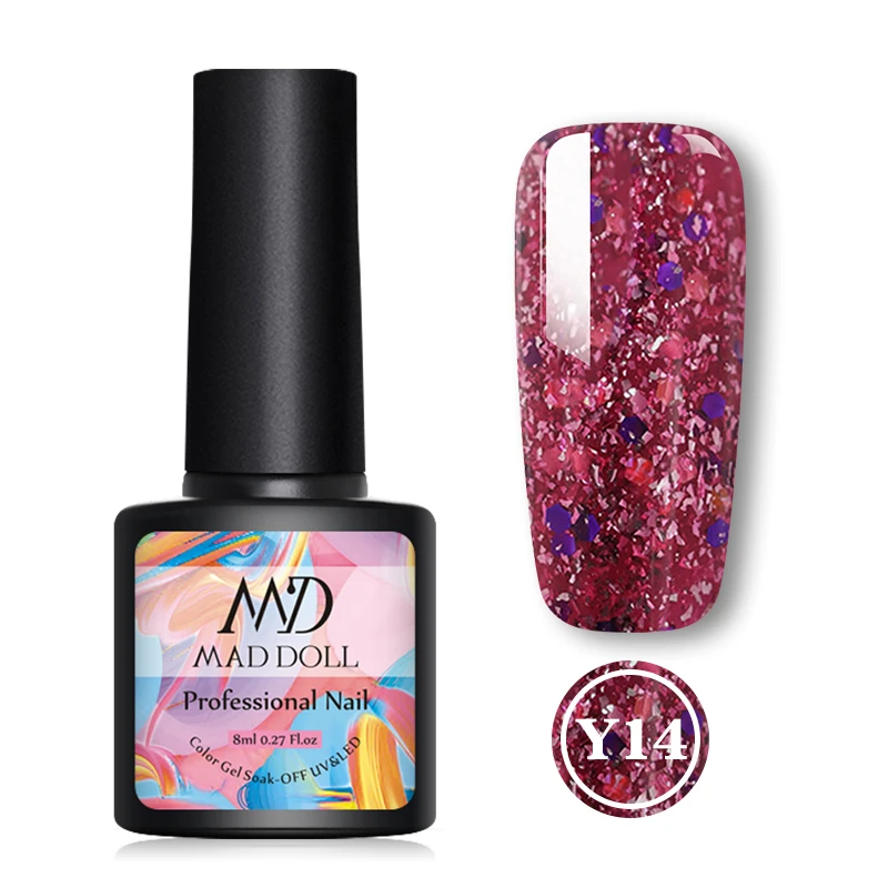 Y14 MAD DOLL 8 мл Гель-лак для ногтей Набор для маникюра гибридные ногти цветной полигель Vernis Полупостоянный УФ-гель для ногтей гель Varnis - Цвет: Y14