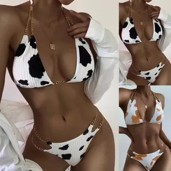 Women Floral Cows Print Bikini Set Push Up Swimsuit Beachwear Padded Swimwear 2021 new swimming