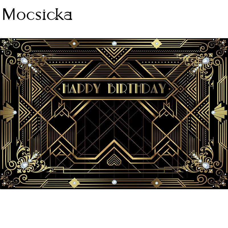 Great Gatsby Theme Birthday Party Photography Background Black Golden Line  Customize Birthday Party Decor Backdrops Banner