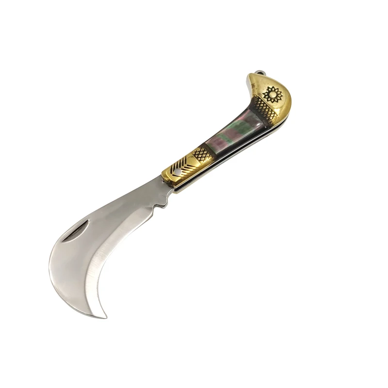 Прямая поставка натуральный цвет латунь+ нож для абалонов подарок складываемый карманный нож многофункциональный нож маленький мачете красивый крючок нож - Цвет: Abalone