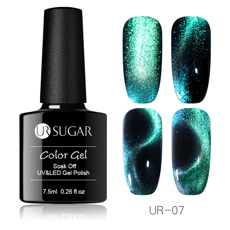 Ur Sugar 7,5 мл светящийся Магнитный 3D Гель-лак для ногтей с эффектом «кошачий глаз» лак звездный блеск Гель-лак замачиваемый УФ-гель лак на черной основе - Цвет: 9D 7