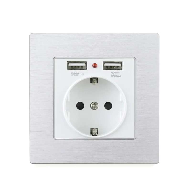 Atlectric Роскошная матовая панель двойной разъем питания с портом USB для мобильного настенного переключателя 16a стандарт ЕС розетка 110~ 250 В розетка с usb розетки - Тип: EU socket White