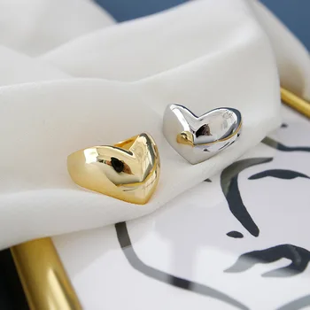 

1pc Authentic S925 Sterling Silver Fine Jewelry Glossy Gold/White Heart shape Band ring adjust TLJ1048