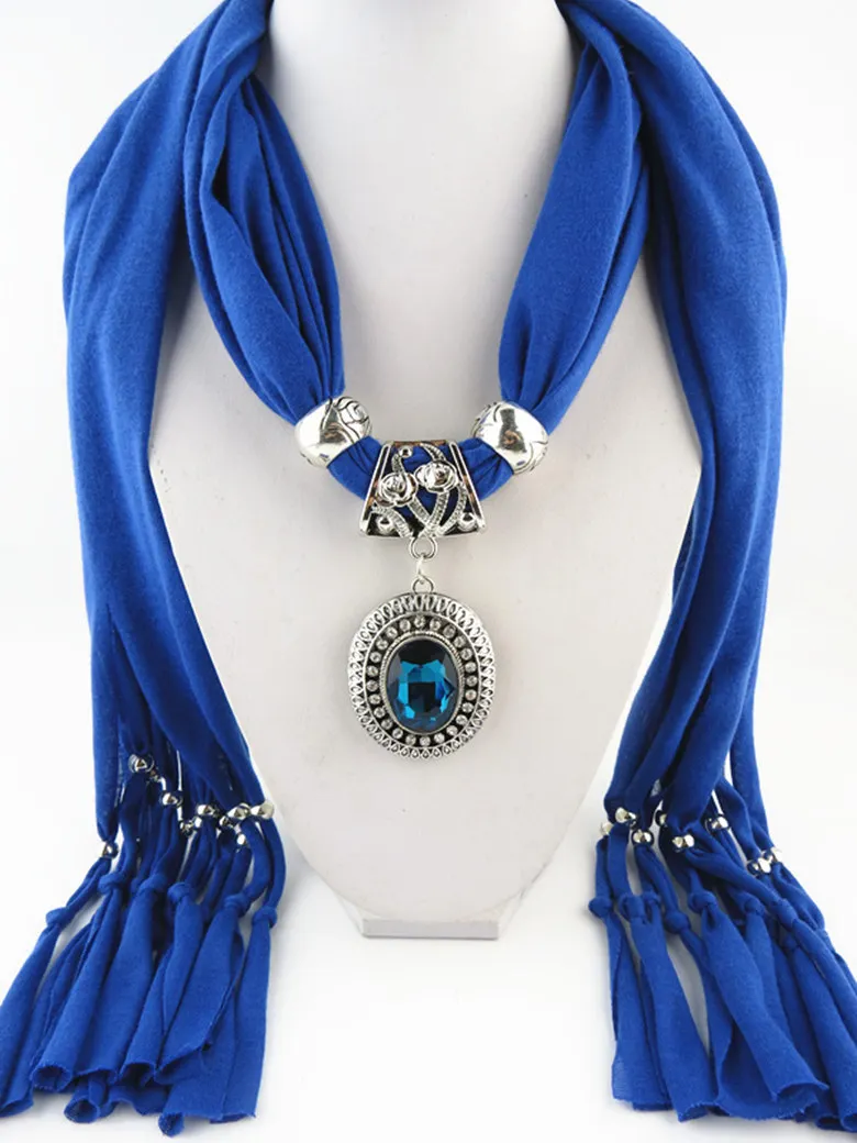 

2019 Alloy jewelry pendant scarf elliptical Gemstone Pendant tasseled Khan polyester scarf lady's Shawl pendant scarf