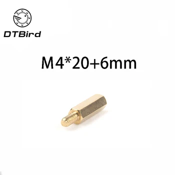 

50pcs M4 Male 20mm x M4 Female 20mm Brass Standoff Spacer M4 20+6 Copper Hexagonal Stud Spacer Hollow Pillars m4*20+6mm DT2