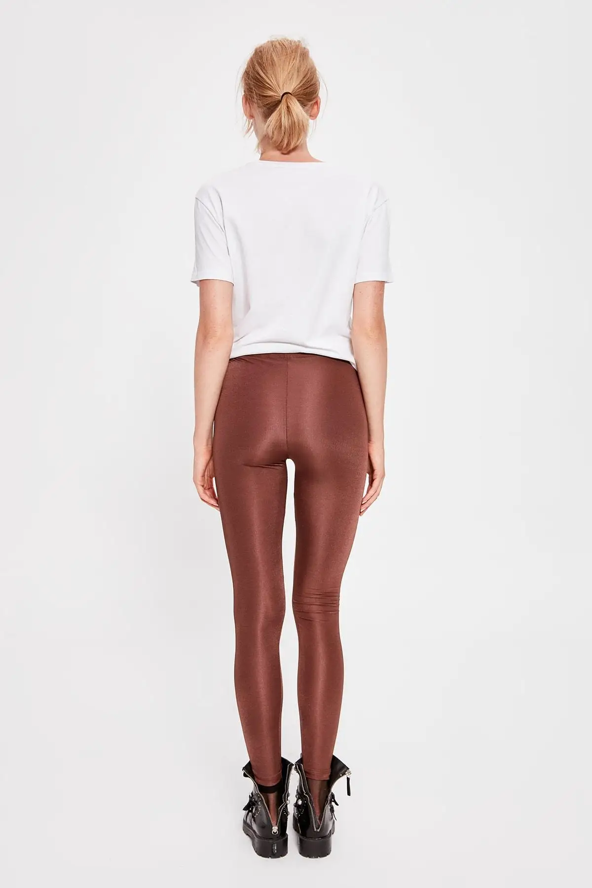 Trendyol коричневые яркие диско трикотажные леггинсы TWOAW20TA0053