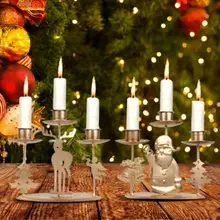 

3 Styles Great Decorative Elk Shaped Candlestick Wrought Iron Christmas Candlestick High Stability for Home