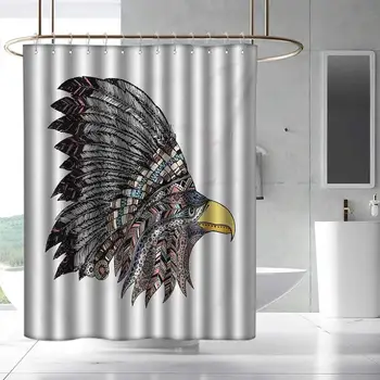 

Eagle Printed Pattern Shower Curtain Tribal Culture Inspired Hand Drawn Eagle in Feathered Designed Headdress Hippie Style