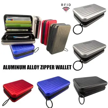 

aluminum alloy card case Zipper Wallet Purses Design RFID Secure Zipper Credit Card Holder Aluminum alloy card holder
