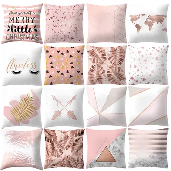 

Rose Gold Pink Cushion Cover Square Pillowcase Home Decoration Geometric Pattern Shiny Pillow Covers Throw Pillows