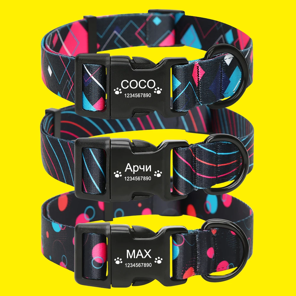 Designer Personalized Dog Collar Luxury Nylon Custom Dog Collar for Small Large Dogs Name