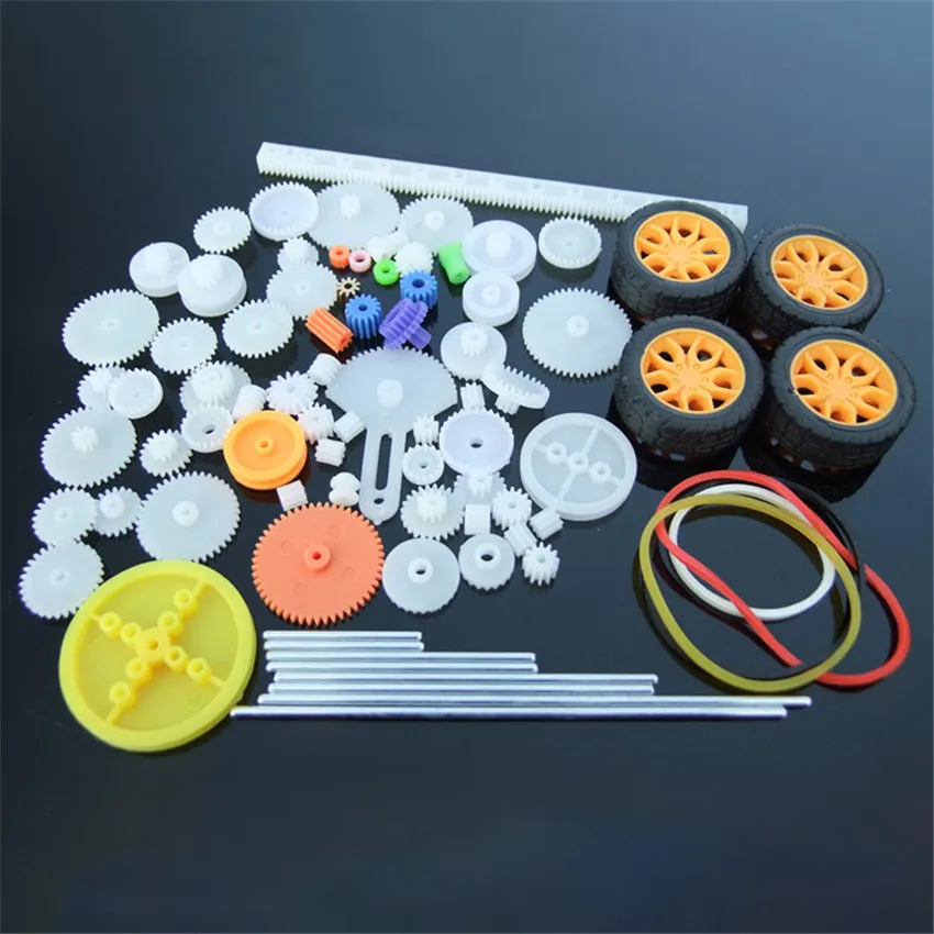 Model Gear Kit motor gear transmission gear Motor Axles Tires Bushings Copper Gears Bevels Racks Accessories For DIY Toy Car Gears Model Parts 78pcs/set