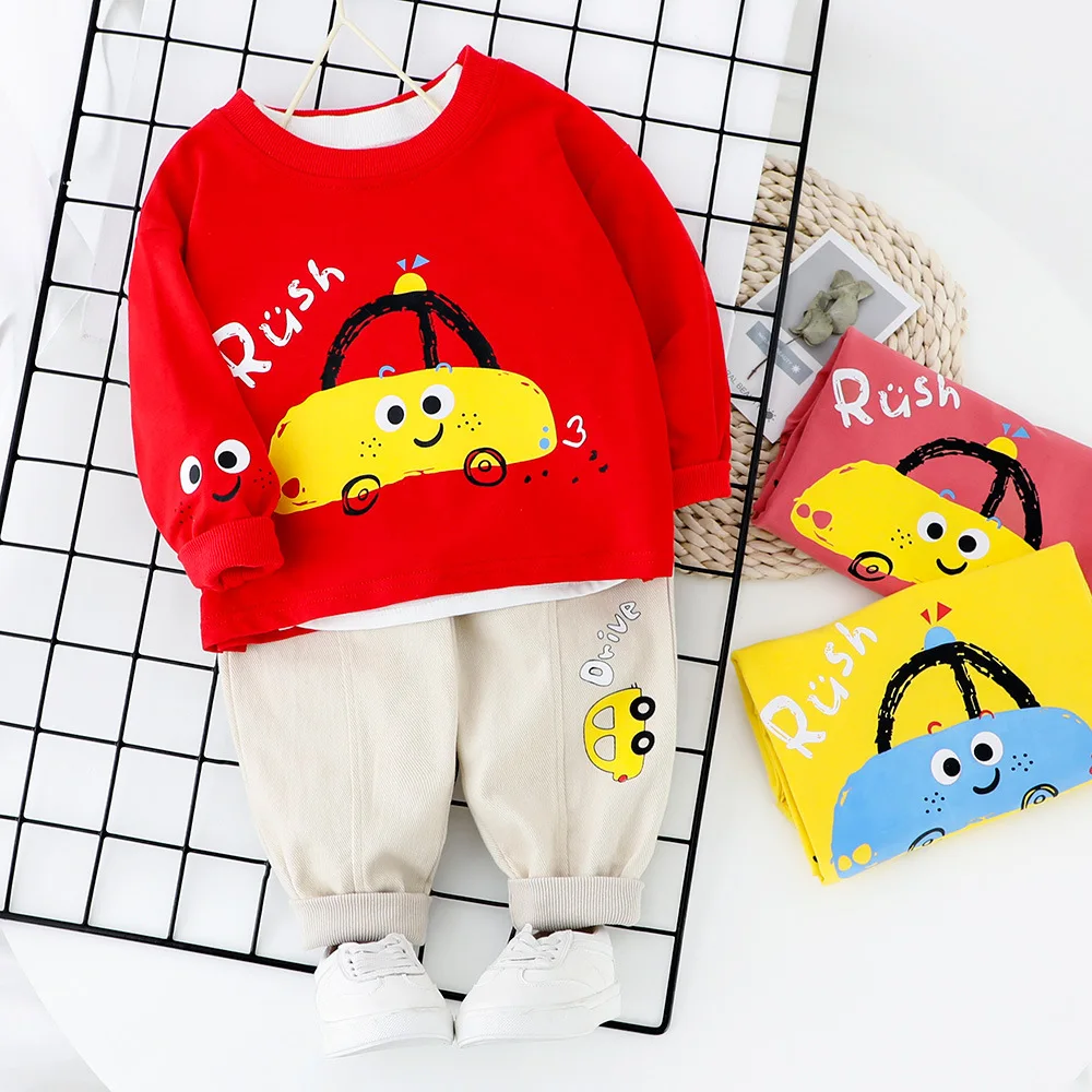 

Male Baby Set 2020 Spring Long Sleeve Car Crew Neck Tops Trousers Two-Piece Set