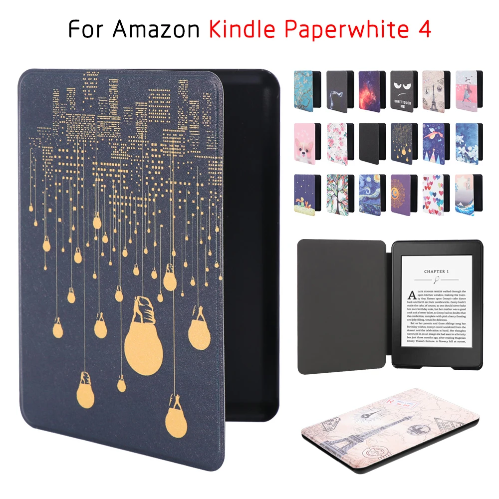 

1PC Ultra Slim Magnetic Painted Cover PU Leather e-Book Reader Protective Shell for Amazon Kindle Paperwhite 4 10th Generation