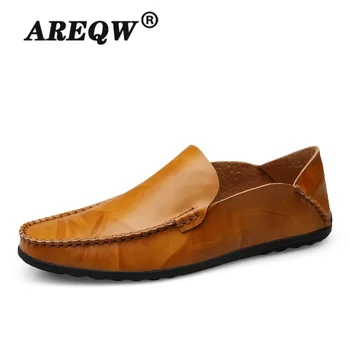 

Fashion Men Genuine Cow Leather Casual Shoes Mocasines De Hombre Male Soft Moccasins Anti-Slip Flat Loafers Men Drive Work Shoes
