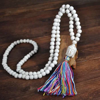 

Dropshipping Bohemian Ethnic Vintage Tassel Wood Beads Statement Necklace Buddha Head Nature Stone Boho Long Necklace For Women