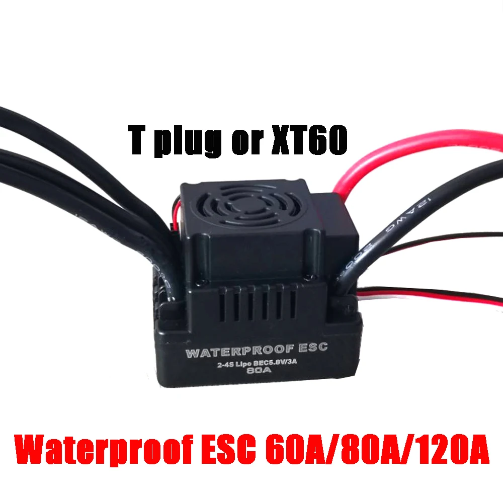 High quality waterproof 60A 80A 120A brushless ESC motor speed controller with 5.5V/3A BEC, suitable for 1/8 1/10 1:10 RC cars