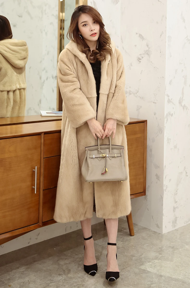 new mink fur coat Slim and long sections fur coat 1009