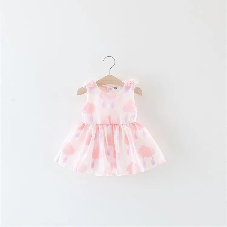 1st Новинка 2017 Лето платье для маленьких девочек с круглым вырезом и рисунком облаков жилетка без рукавов платье Милая одежда для малышей