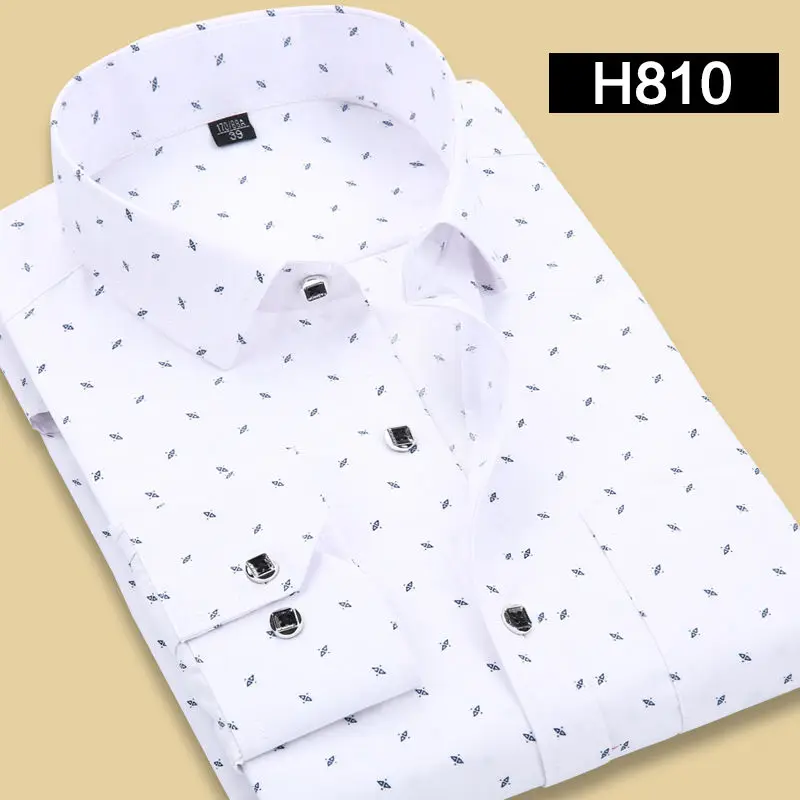 H810 Мужская рубашка из полиэстера с длинным рукавом, не железная, Стандартная посадка, без морщин, официальная, деловая, офисная/рабочая одежда, легкая рубашка - Цвет: H810