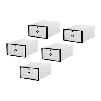 

5 Pcs Shoes Box Thicken Eco-friendly Plastic Shoes Storage Box Transparent Stackable Shoes Storage Bin Shoe Container (Black)