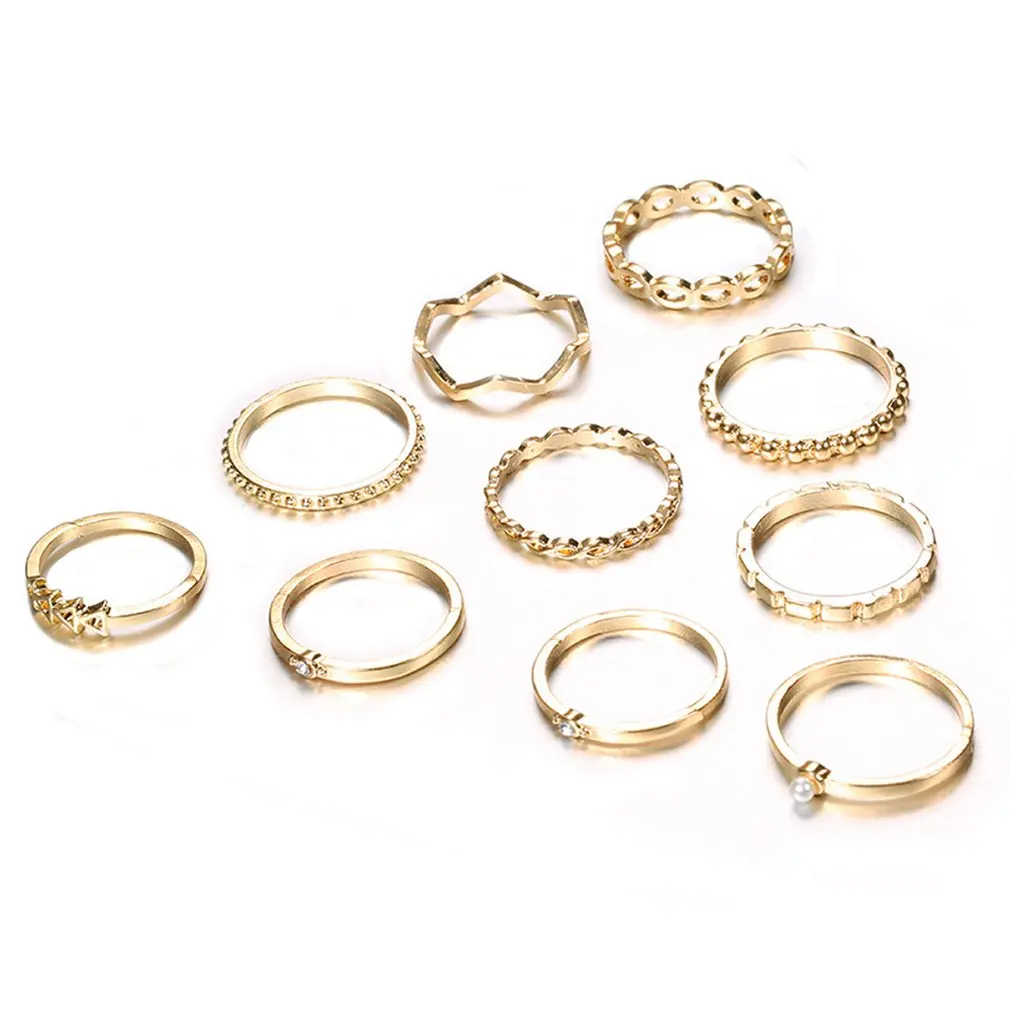 Wave Hollow Arrow Gear Pearl Ring 10 Piece Suit Professional Fashion Romantic Small Fresh Long-Lasting Use Durable | Украшения и
