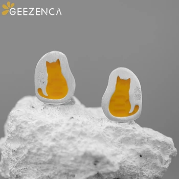 

Original Design 925 Sterling Silver Stray Cat Stud Earrings Fine Jewelry for Women Copal Cute Trendy Unique Earring Gift Party