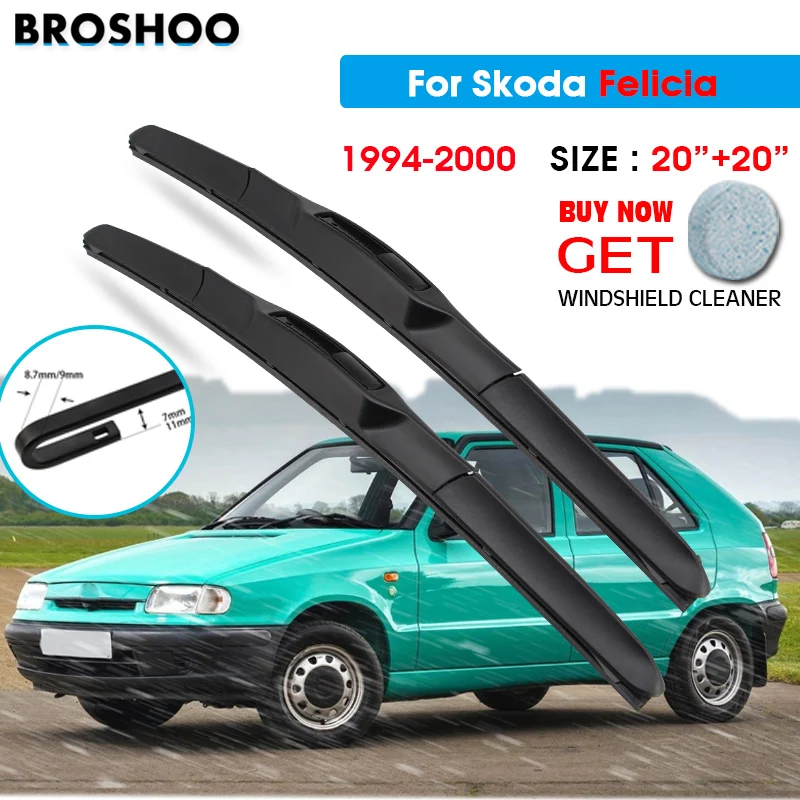 

Car Wiper Blade For Skoda FELICIA 20"+20" 1994-2000 Auto Windscreen Windshield Wipers Blades Window Wash Fit U Hook Arms