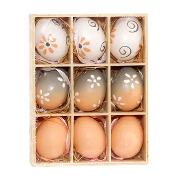

9pcs Easter Plastic Eggs Set Artificial Beautiful Printing Egg Hanging Drop for Easter Festival Party (Gradient Color, 4cm)