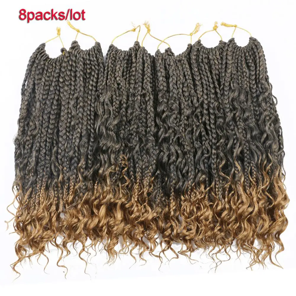Crochet Box Braids Curly Ends 14 Inch Bohemian Box Braids Crochet Hair for Black Women 3X Braid Hair Extensions