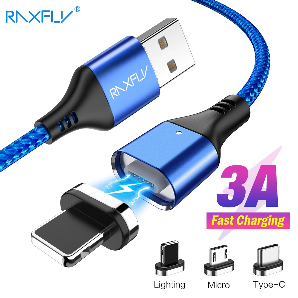 Магнитный кабель RAXFLY 3A Micro USB Type C Кабель адаптер быстрая зарядка для iPhone 11 7 8 Xiaomi