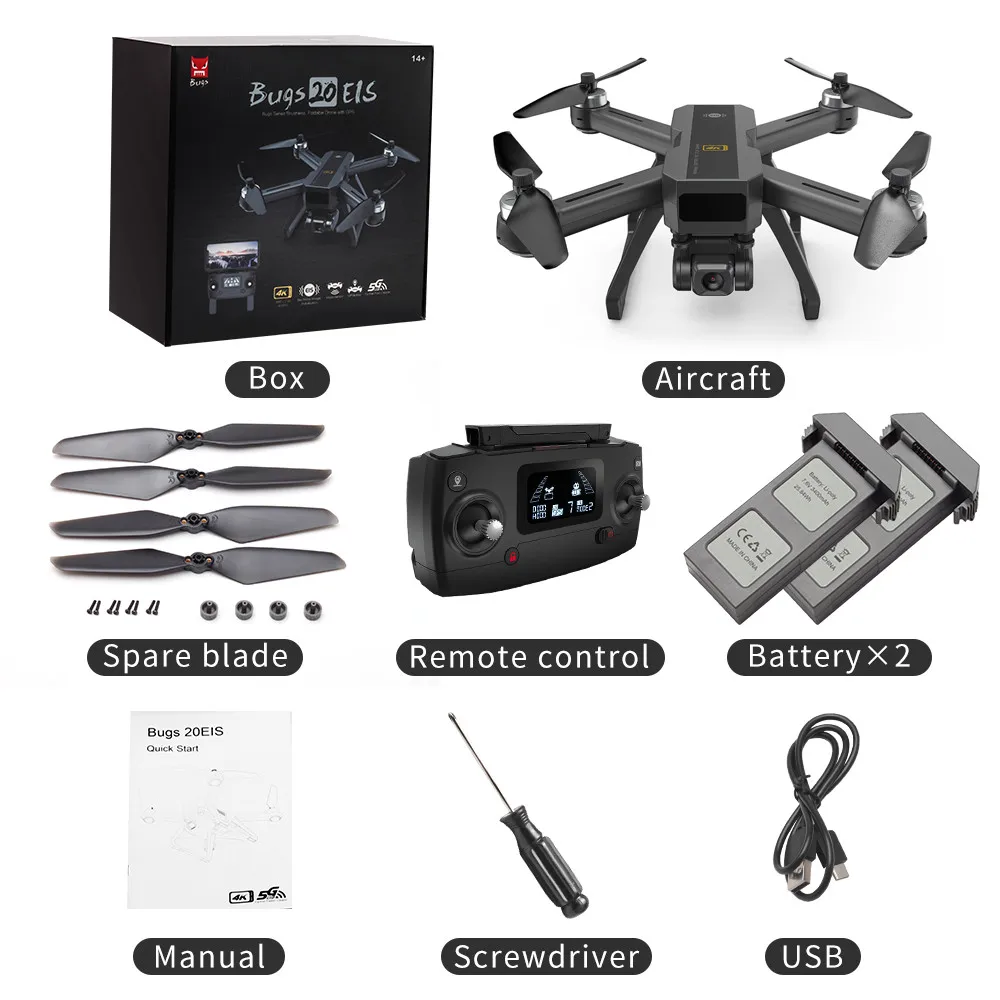 Бесщеточный Радиоуправляемый Дрон MJX Bugs 20 / B20 EIS GPS вертолет с 4K 5G FPV HD камера