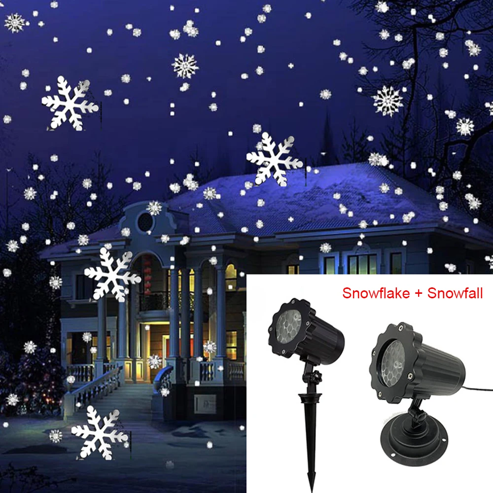 С рождественской снежинкой, легкий прожектор с эффектом снегопада IP66 движущийся Снег Открытый сад лазерный проектор лампа для новогоднего праздничного декора