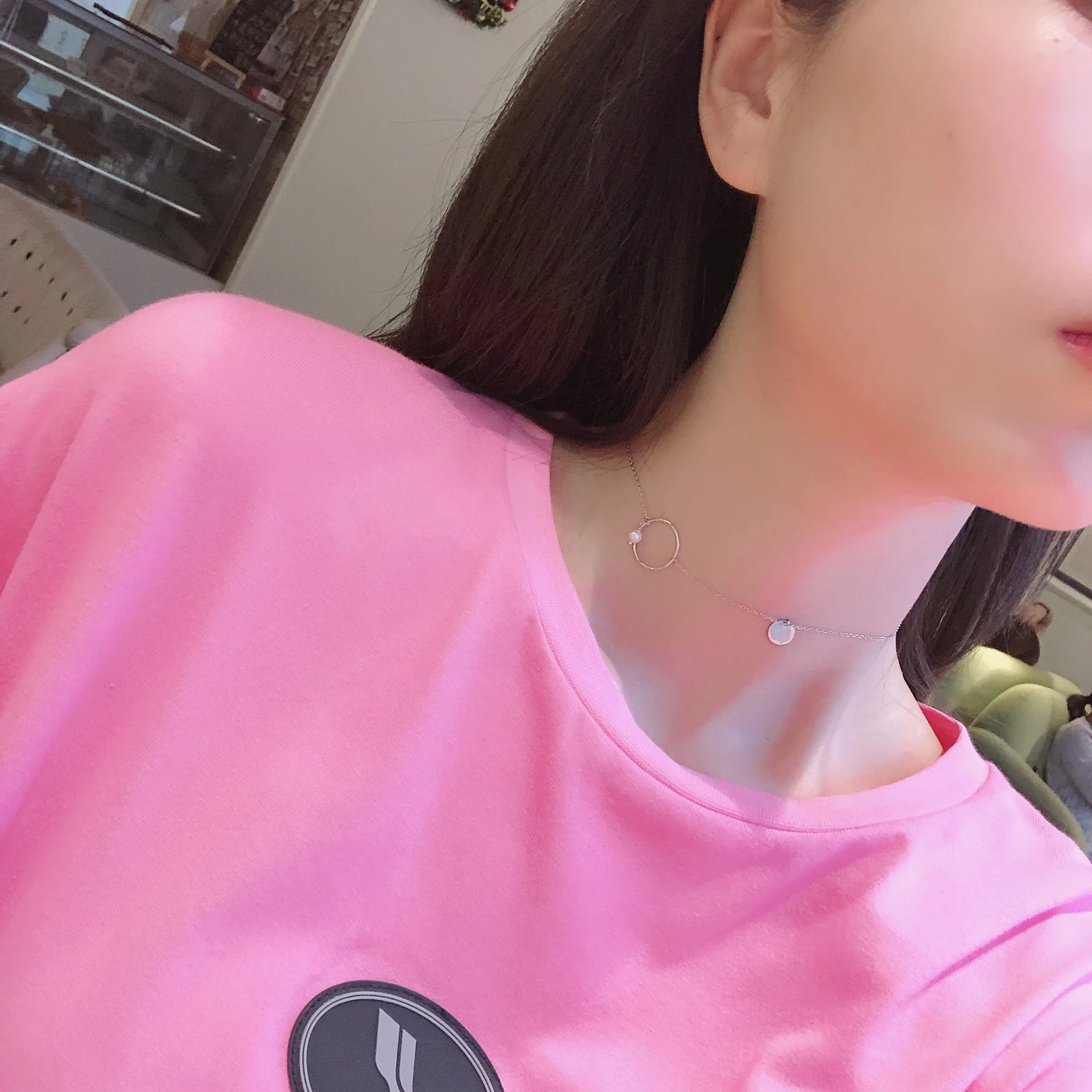 

Japanese Korean Simple Circle Shining Iridescent Pearl S925 Fine Silver Short Necklace Choker Elegant Accessories Gift Women's 7
