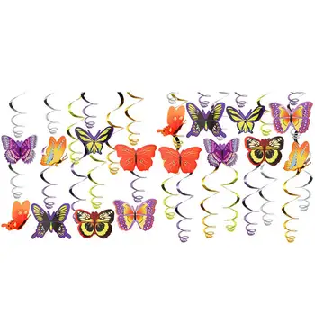 

2 Sets/60pcs Butterflies Design Spiral Pendant Birthday Hanging Swirl Ceiling Pendant Birthday Party Decorations Layout Props
