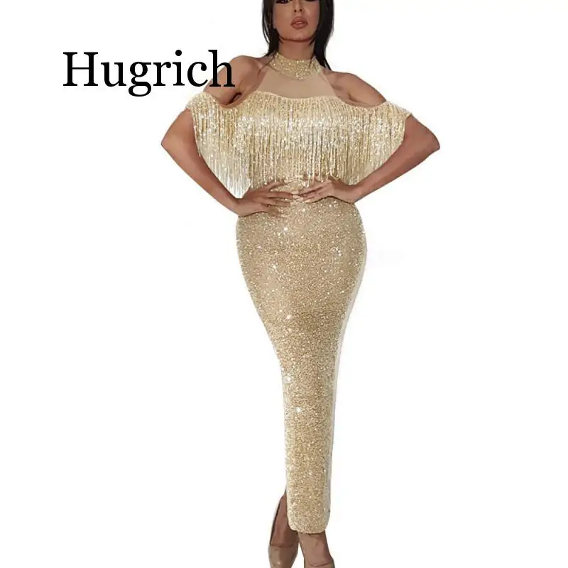 

2020 Women Splicing mesh long dress tassel elegant sexy strapless dinner dress female party evening maxi dresses ladies