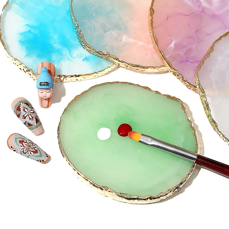 1pcs Round Shape Resin Stone Nail Art Palette For Uv Varnish Gel Tray