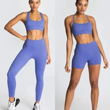 Conjunto esportivo feminino calça legging + elástico, roupas fitness para academia cores sólidas roupas para treino
