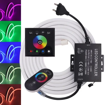 

220V Neon Light LED Strip RGB Dual Touch Remote Control 1500W Controller Waterproof Flexible Neon Rope Lights Outdoor Decoration