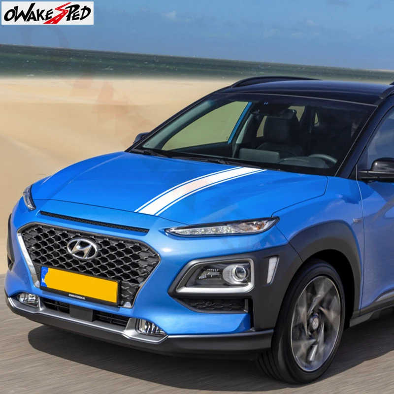  Sport Stripes Stickers Cover Engine Bonnet Decor Decal Car Styling Hood Stickers For Hyundai KONA V