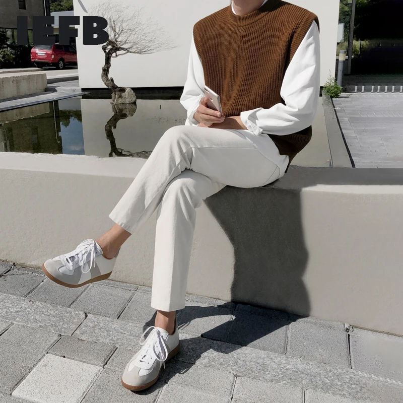 

IEFB Autumn New Men's Pullover Sweater Korean Vest 2023 Sleeveless Round Neck Kintted Waistcoat For Male All-match Tops 9Y5451