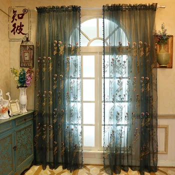 

Europe High-grade Tulle Curtains For Living Room Pastoral Golden Flower Embroidery Romantic Window Treatments For kitchen Tulle