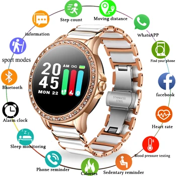 

LIGE Woman Smart Watch Waterproof Sport Fitness Tracker Heart Rate Blood Pressure for iOS Android Ceramic Strap smartwatch Women