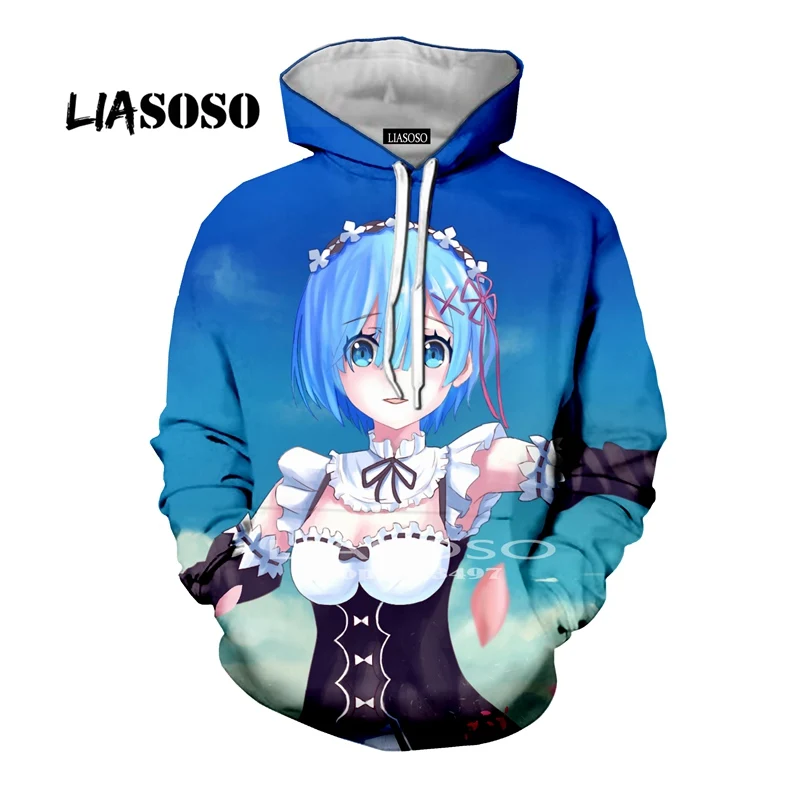 7 LIASOSO, унисекс, Модный повседневный пуловер, толстовка, аниме, 3D принт, Re: zero, Твин, горничная Рам Рем, 3D принт, Harajuku, толстовка с капюшоном - Цвет: 7