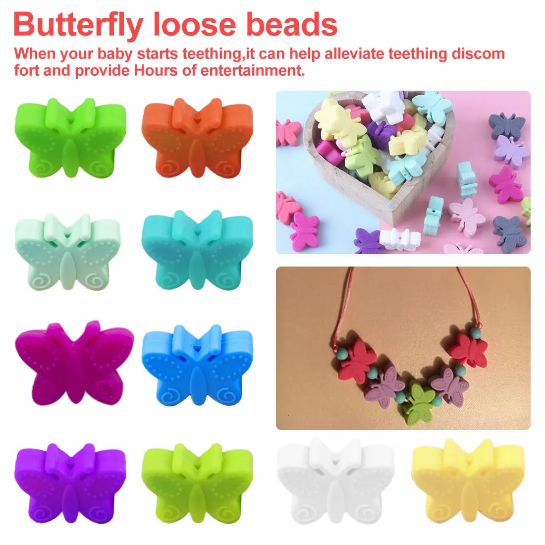 

Silicone Teethers Raccoon Baby Ring Butterfly Shape Teether Chew Baby Teething Teeth Gift Toys Baby Silicone Bead Teether