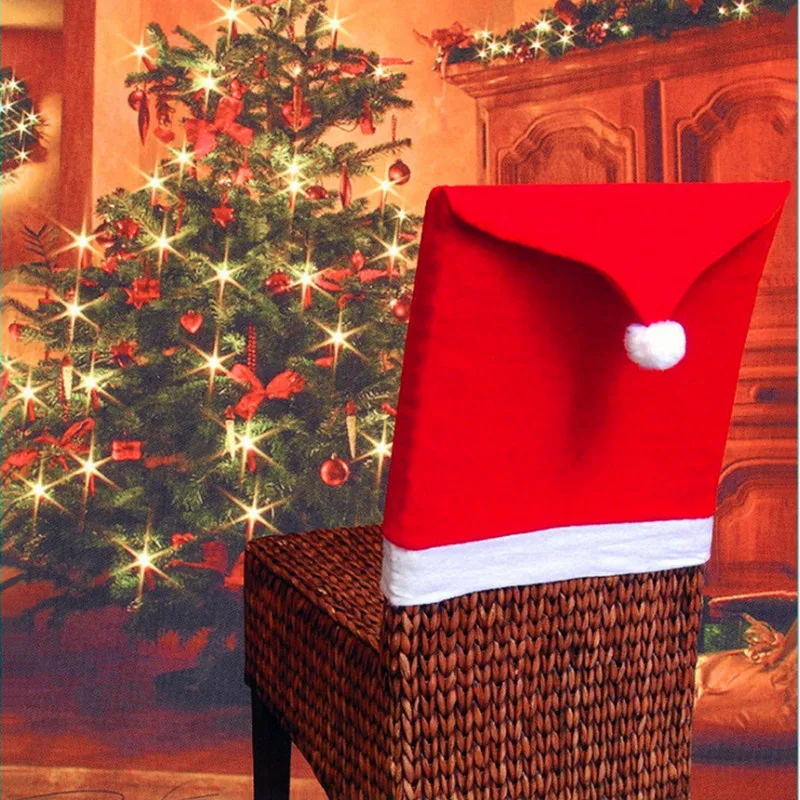 1 шт. Новогодние украшения с дедом морозом Клаусом красная шляпа чехол на стул для дома вечеринка, праздник, Рождество декор для обеденного стола - Цвет: Красный